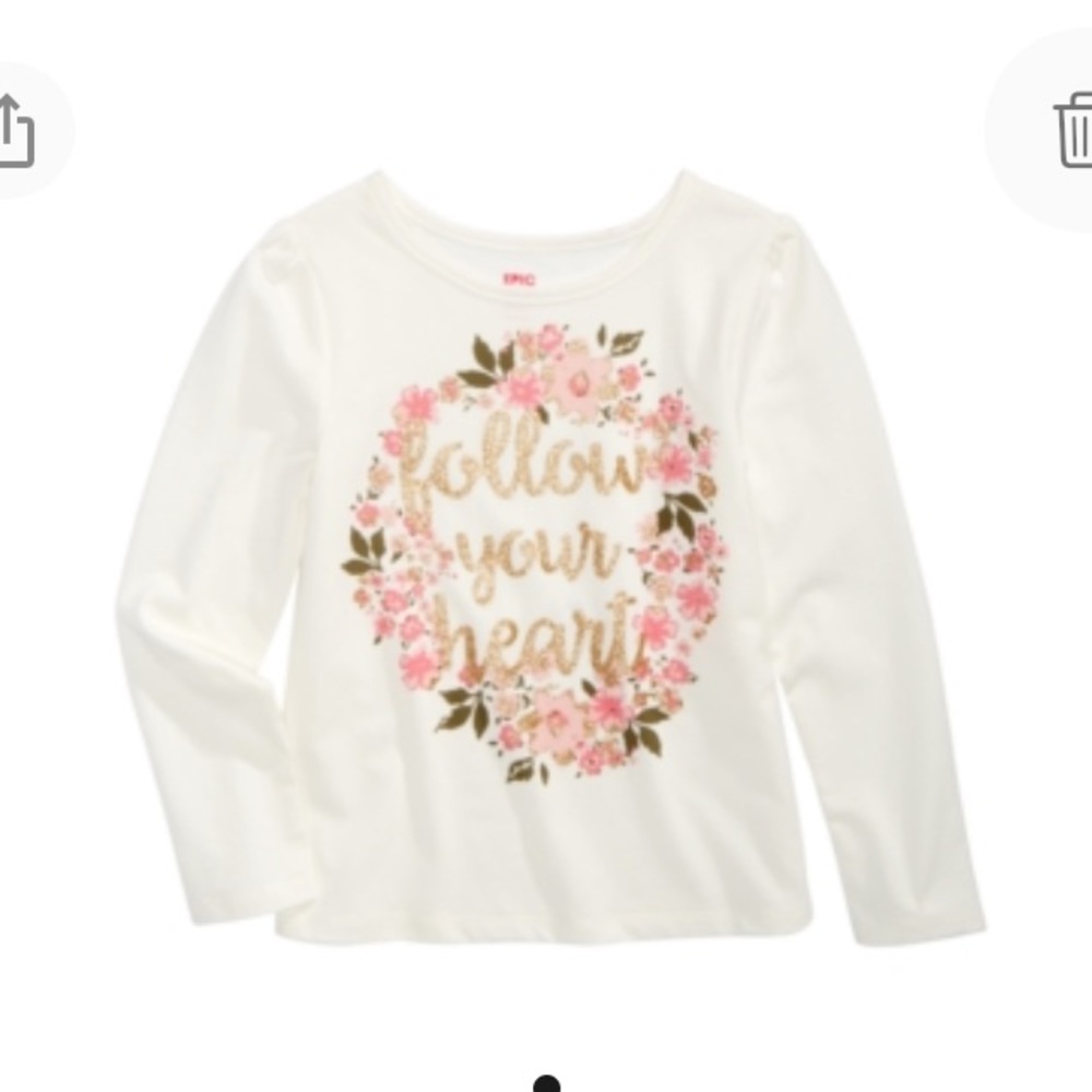 NEW Epic Threads Floral Follow Your Heart Girls Top, Size 4T, Ivory Cream